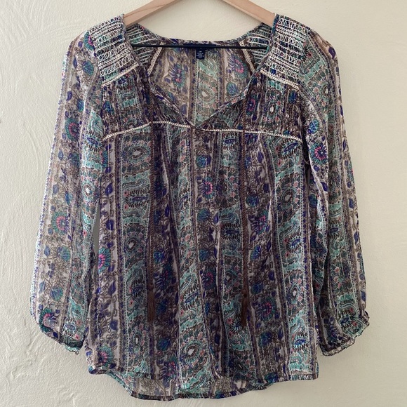American Eagle Sheer Bohemian Blouse - Picture 2 of 6